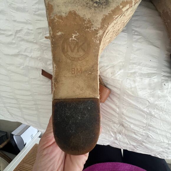 Michael Kors Espadrille Wedge Womens Cognac Leather Ankle Strap Buckle Size 8M - Picture 7 of 7